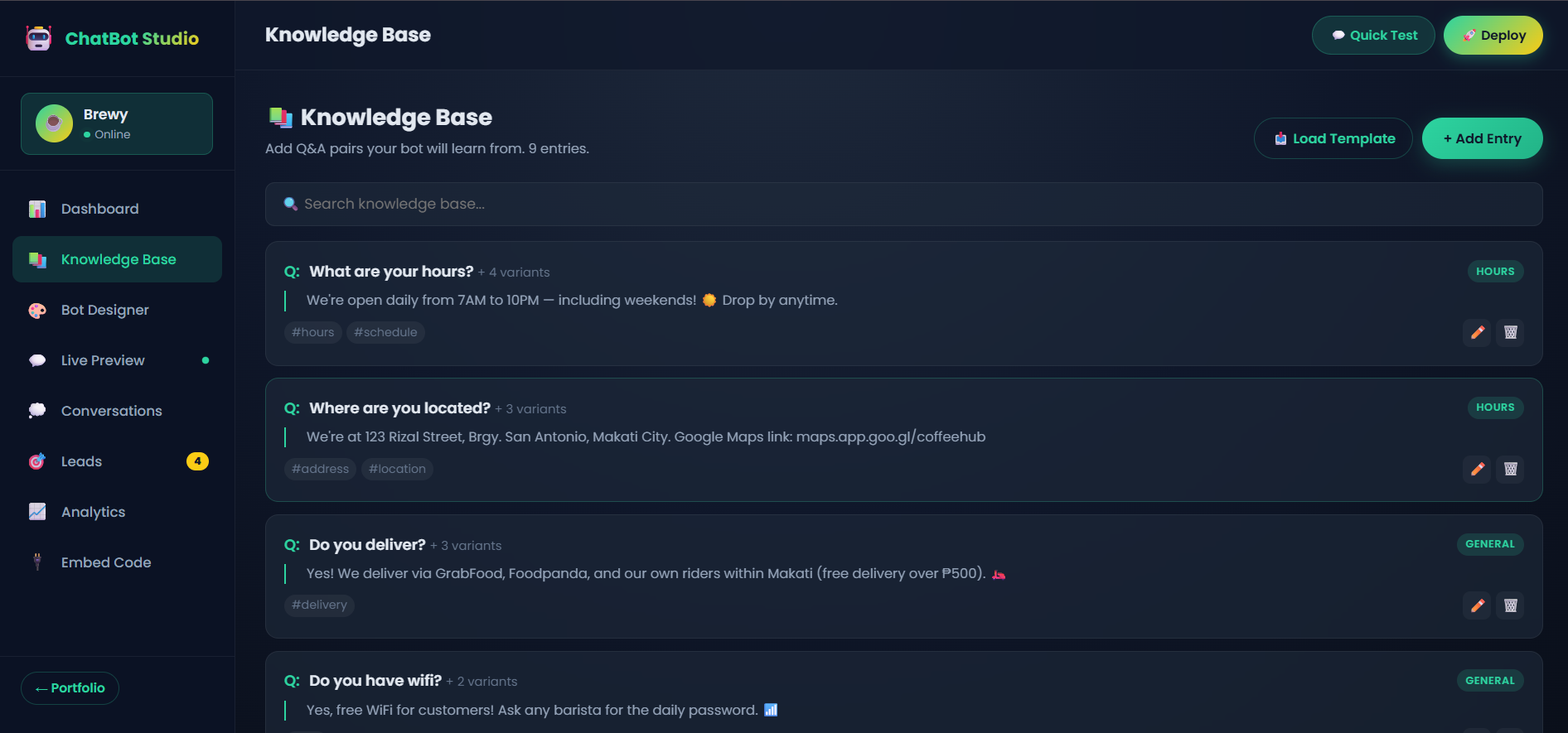ChatBot Studio Screenshot 2